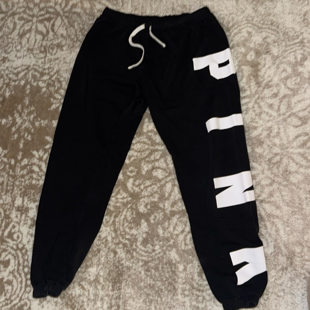 PINK logo black sweatpants size small